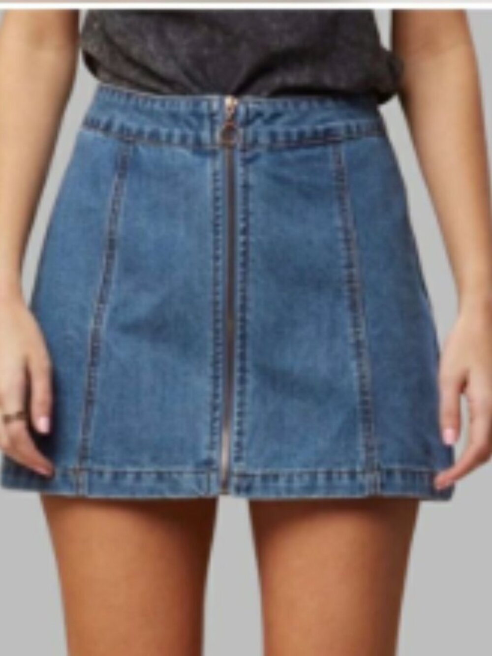 Altar'd State Zip Front Denim Mini Skirt Medium Wash Small